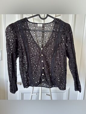 3for30 Wilfred Black Eyelet Blouse Small